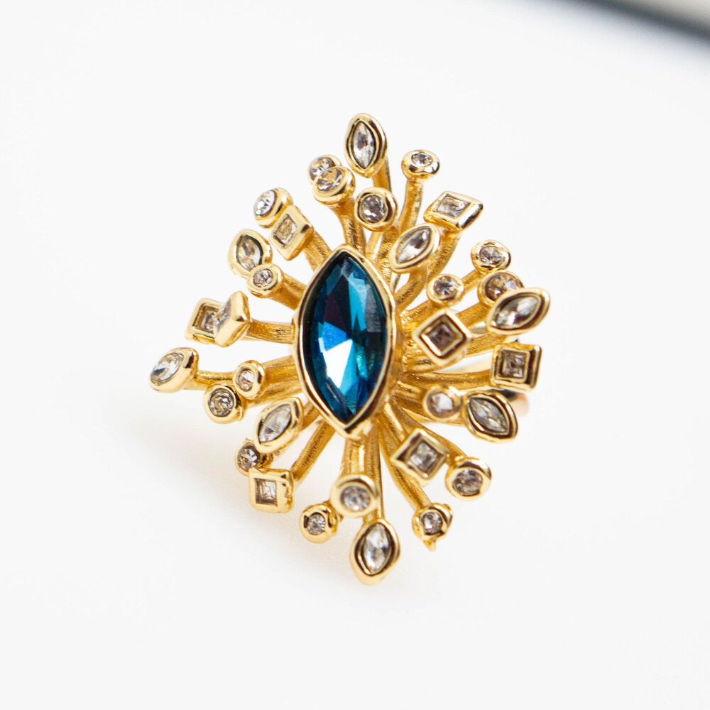 Alexis Bittar Navette Crystal Burst Cocktail Ring Size 7